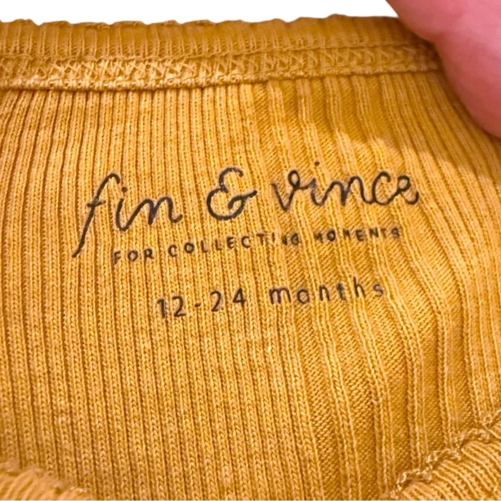 Fin & Vince Mustard Ribbed Cotton Sleeveless Bodysuit 12–24M
